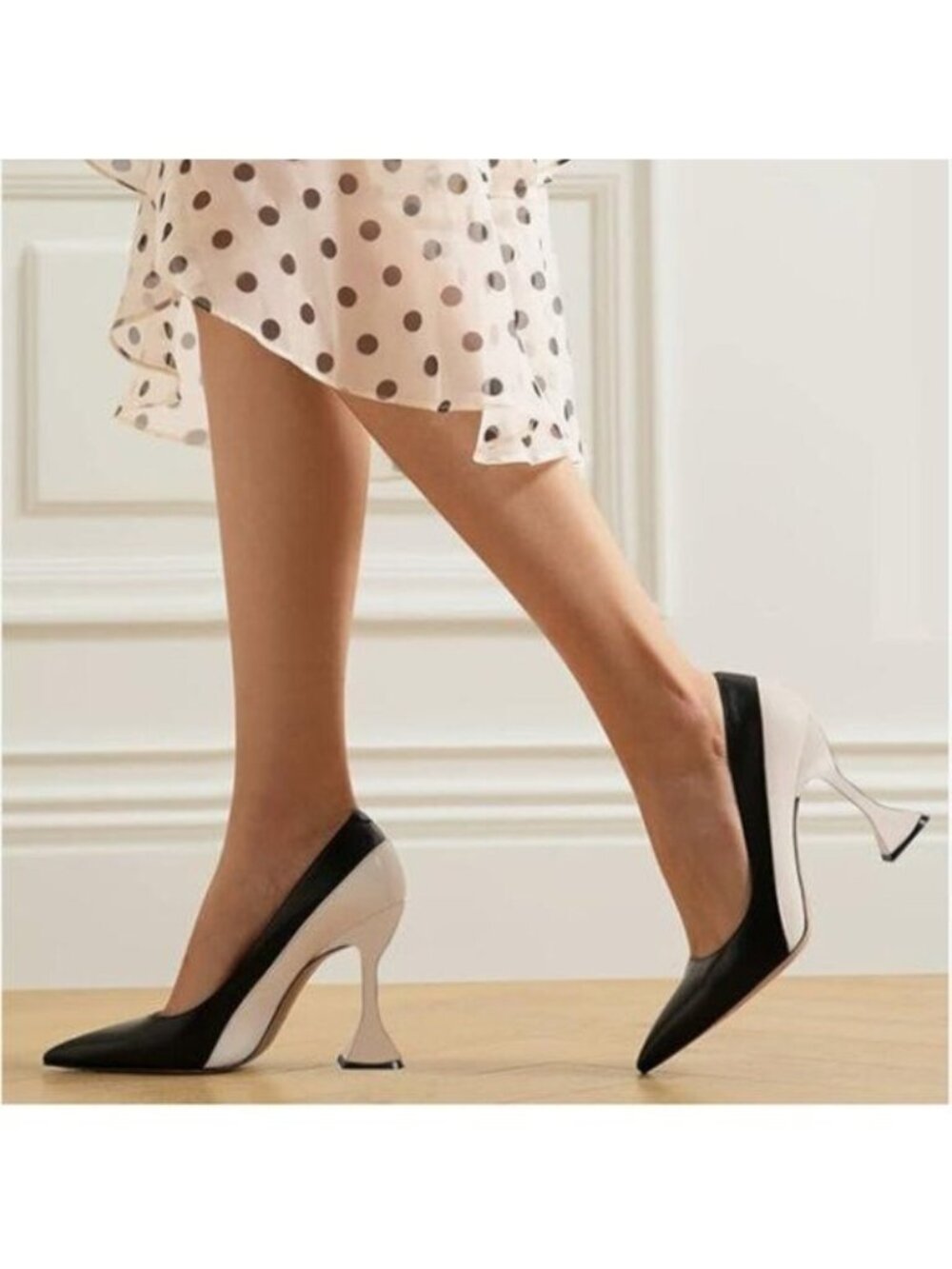YDN Black And White Pointed Toe Slip on Pumps Special High Heel Shoe for Party
